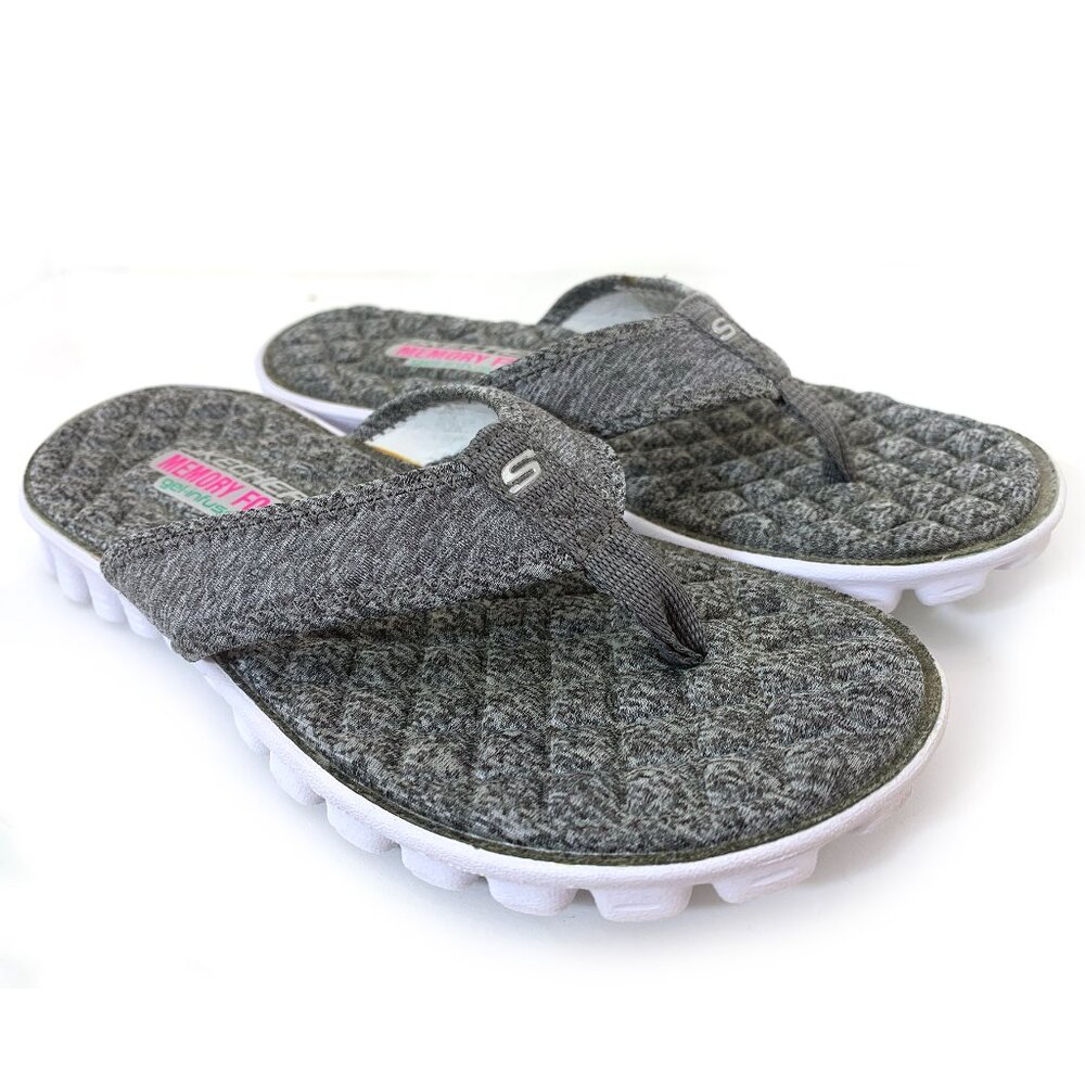 SKECHERS Women’s EZ Flex Golden Coast Gray Flip Flop Sandal Size 5